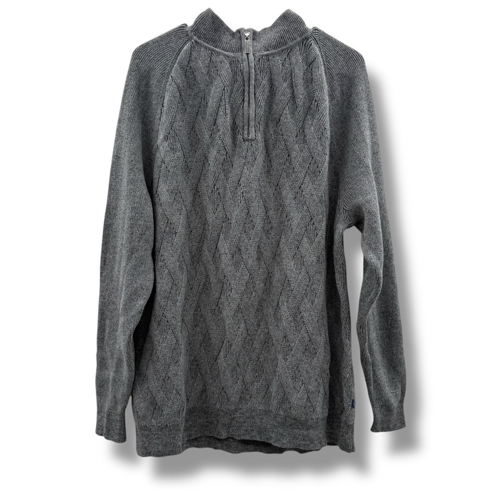 Tommy Bahama Cableknit 1/4 Zip Sweater Jacket Men’s Size‎ XL Gray Chunky Knit